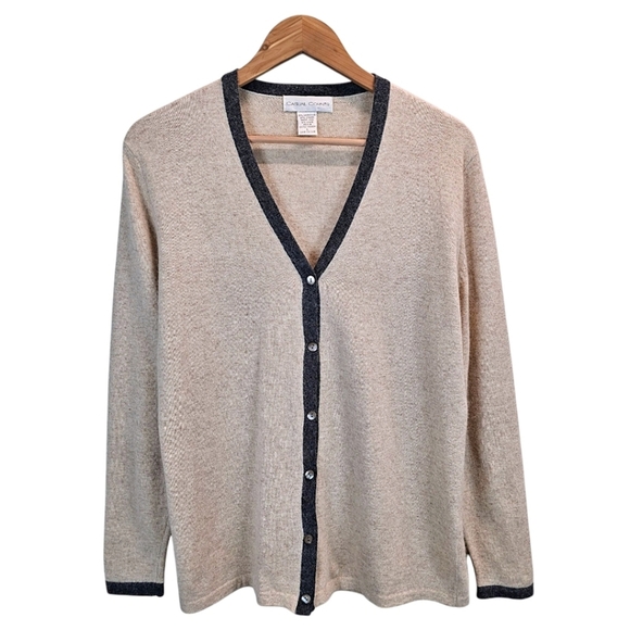 VTG Casual Corner Womens Lambswool Angora V-Neck Cardigan Large Beige Grunge 90s - Picture 1 of 12